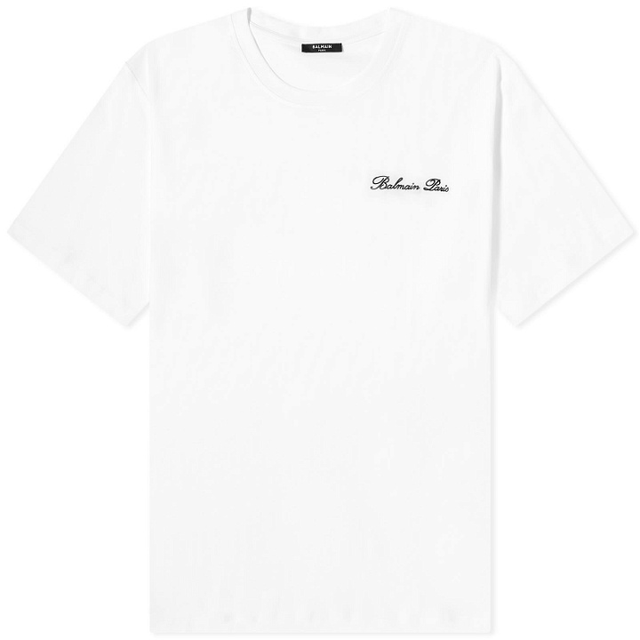 Photo: Balmain Men's Signature Logo T-Shirt in White/Black