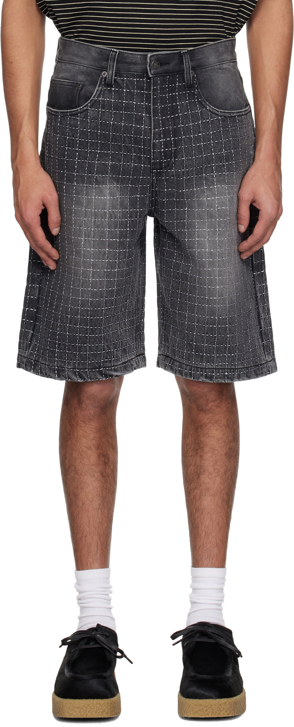 Glass Cypress Black Embroidered Denim Shorts
