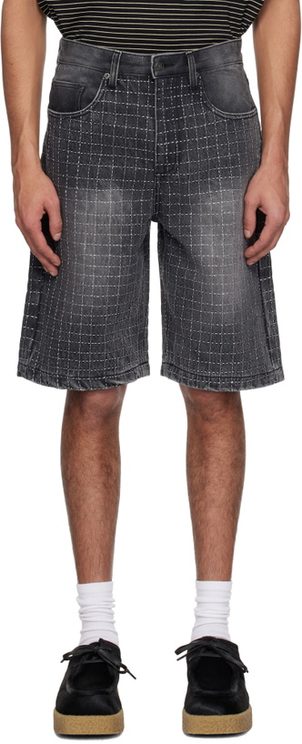 Photo: Glass Cypress Black Embroidered Denim Shorts