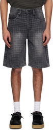 Glass Cypress Black Embroidered Denim Shorts