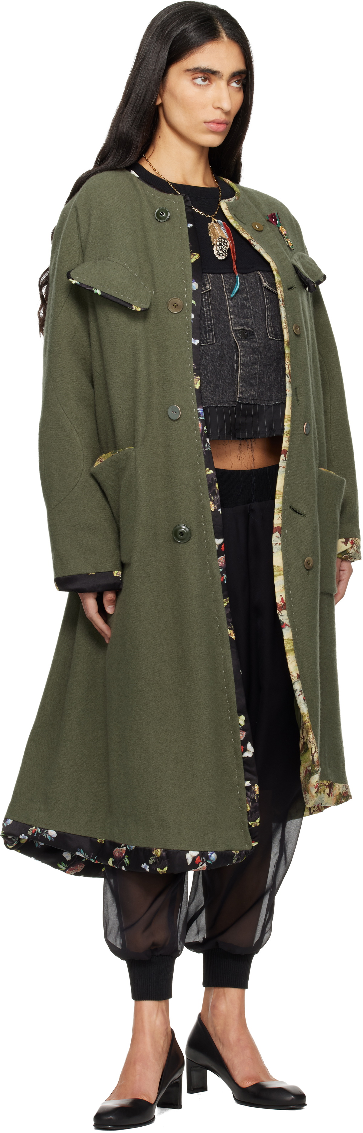 UNDERCOVER Green Uneven Wool Coat