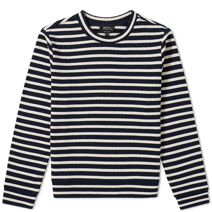 Photo: A.P.C. Mecano Stripe Textured Crew Sweat Dark Navy