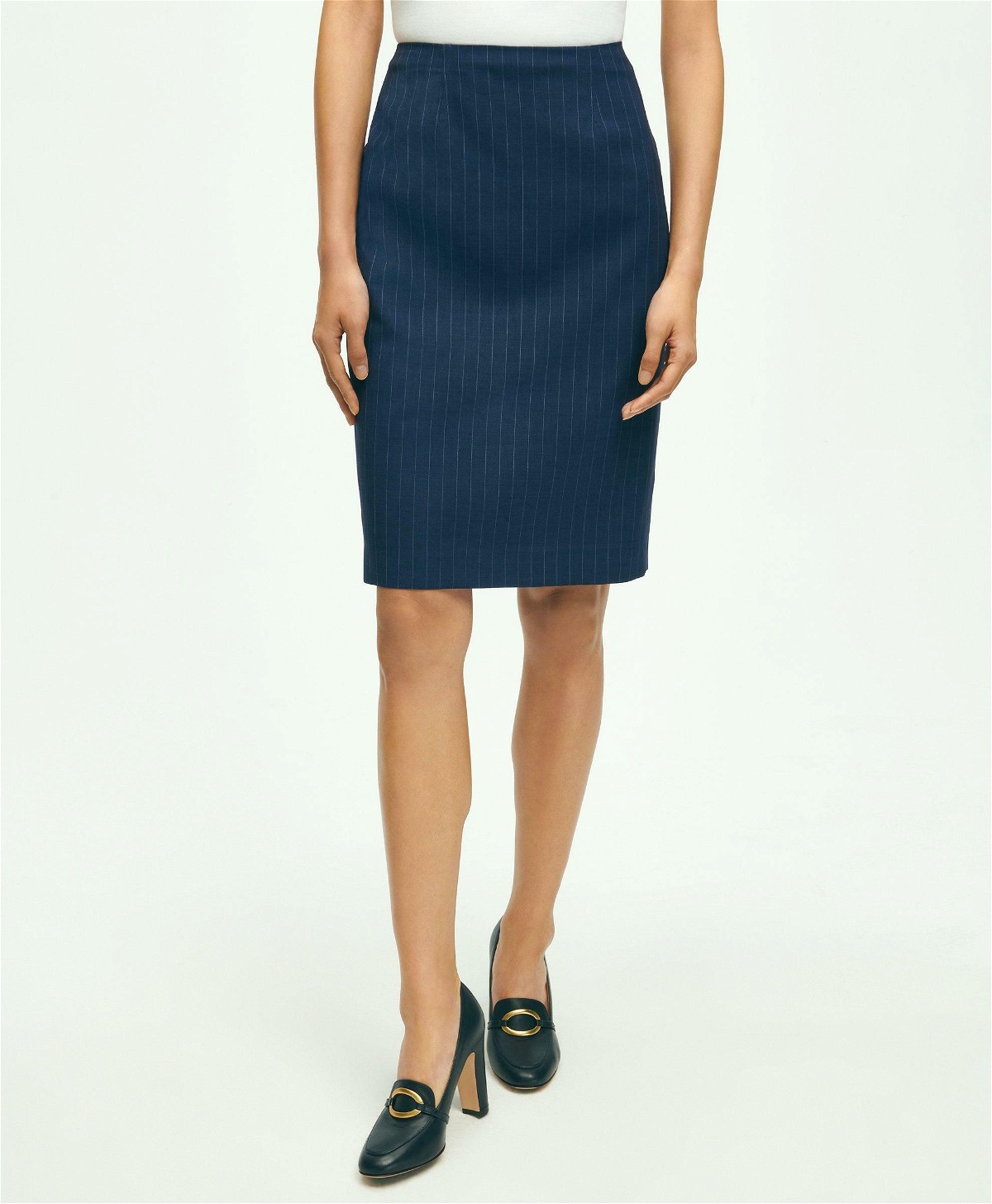 Photo: Brooks Brothers Women's Wool Pinstripe Pencil Skirt | Navy