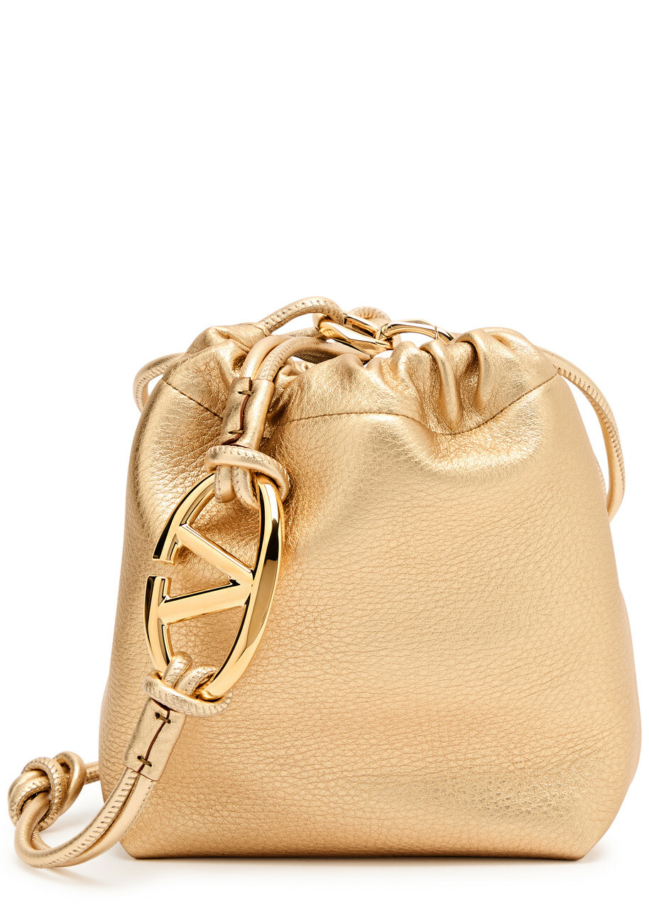 Valentino Garavani VLogo Pouf Mini Metallic Leather Shoulder