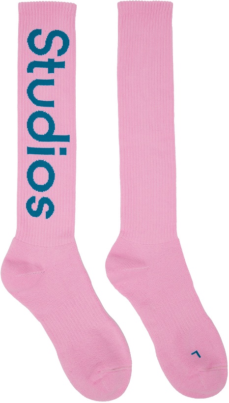 Photo: Acne Studios Pink Logo Jacquard Socks
