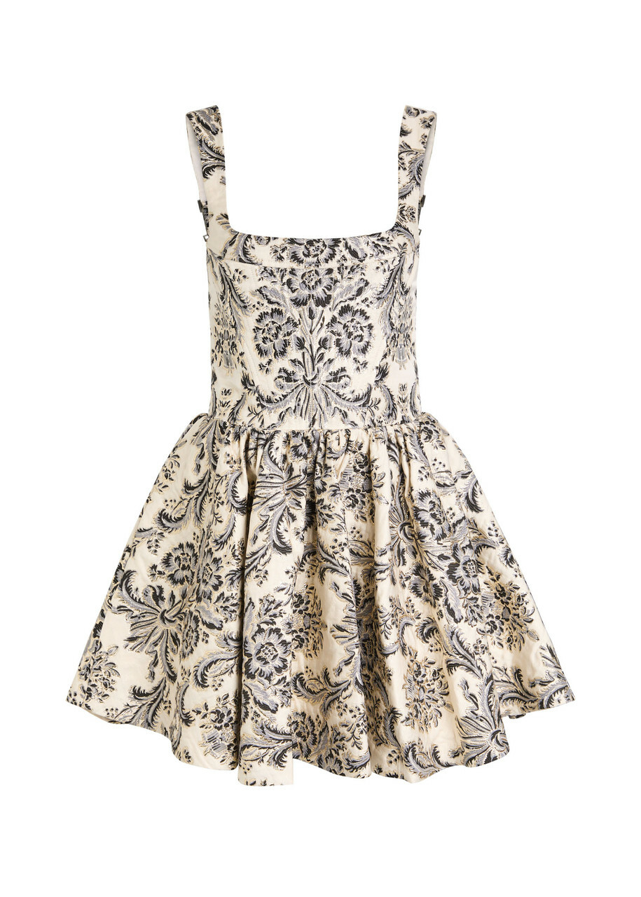 Alice + Olivia Guinevere Bustier Floral-jacquard Woven Mini Dress Black