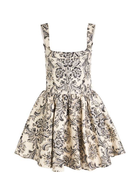 Photo: Alice + Olivia Guinevere Bustier Floral-jacquard Woven Mini Dress Black