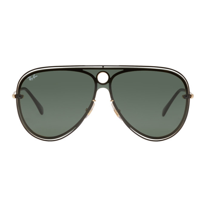 Photo: Ray-Ban Black and Gold Pilot Aviator Sunglasses