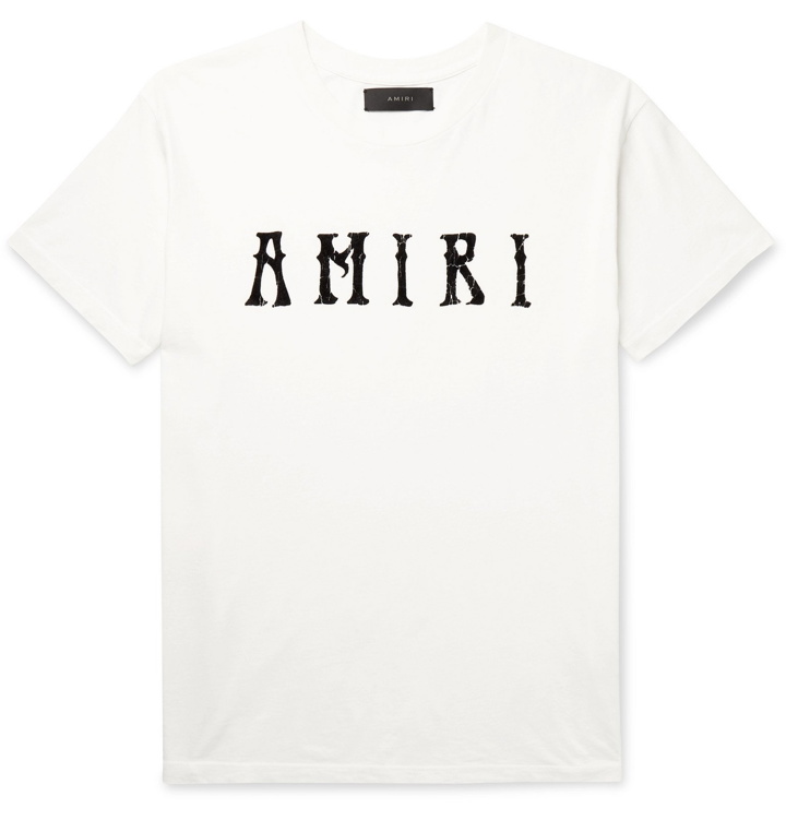 Photo: AMIRI - Logo-Flocked Cotton-Jersey T-Shirt - Neutrals