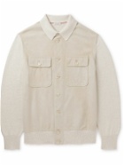 Brunello Cucinelli - Suede-Trimmed Knitted Cotton Blouson Jacket - Neutrals
