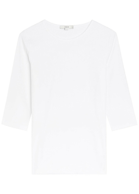 Photo: Vince Ribbed Stretch-jersey top Off White