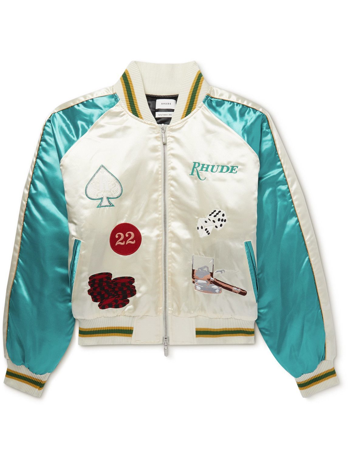 Embroidered satin bomber jacket