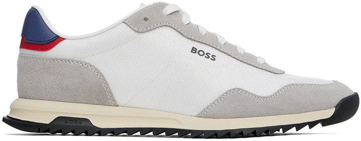 Photo: BOSS White & Gray Textured-Fabric Lace-Up Sneakers