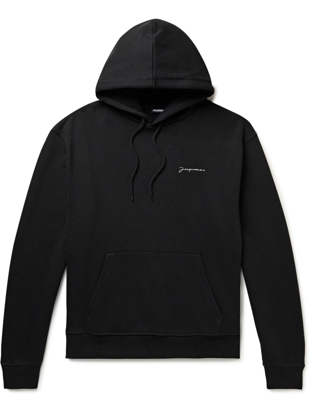 Photo: Jacquemus - Embroidered Organic Cotton-Jersey Hoodie - Black