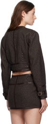 R13 Brown Stitch Details Crewneck Jacket