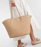 Brunello Cucinelli Medium leather-trimmed raffia tote bag