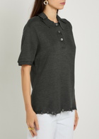 Tory Burch Distressed Silk-blend Polo top Dark Grey