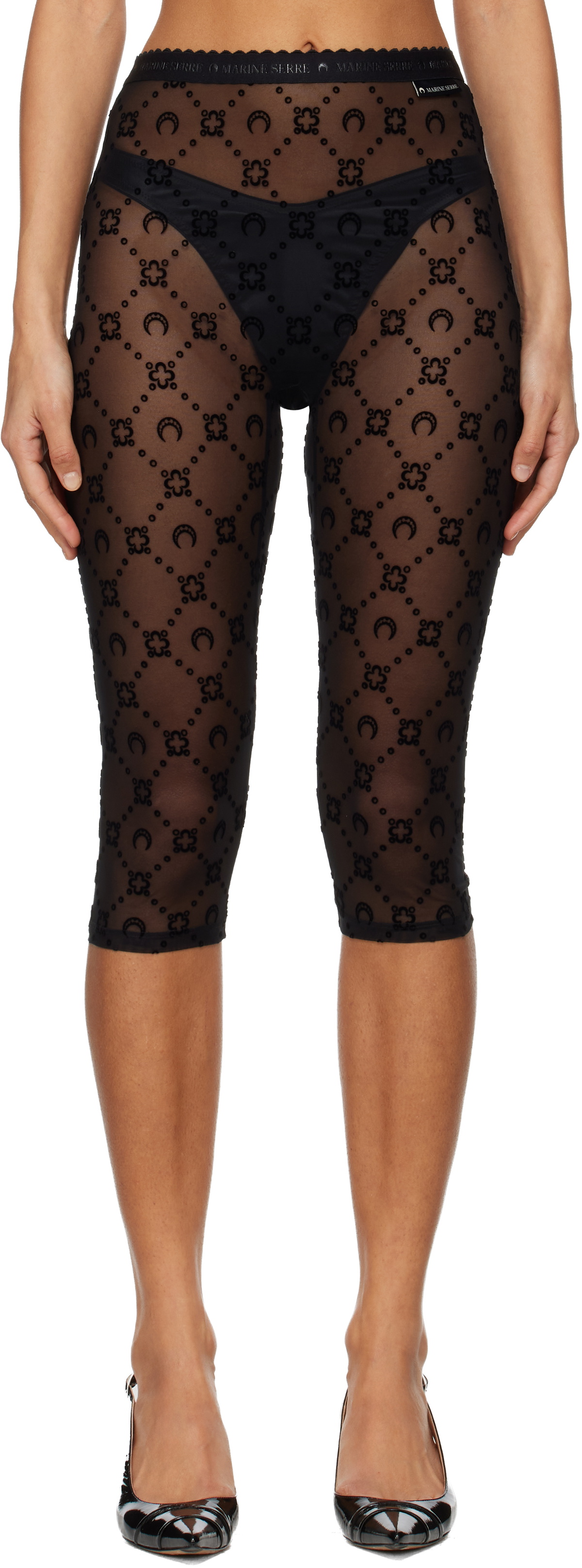 Marine Serre Black Moonogram Mesh Flock Capri Leggings