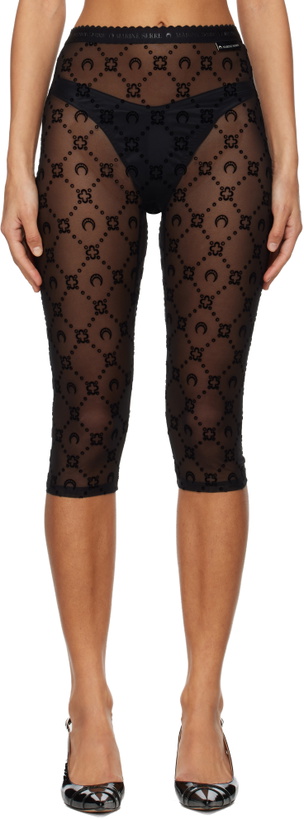 Photo: Marine Serre Black Moonogram Mesh Flock Capri Leggings