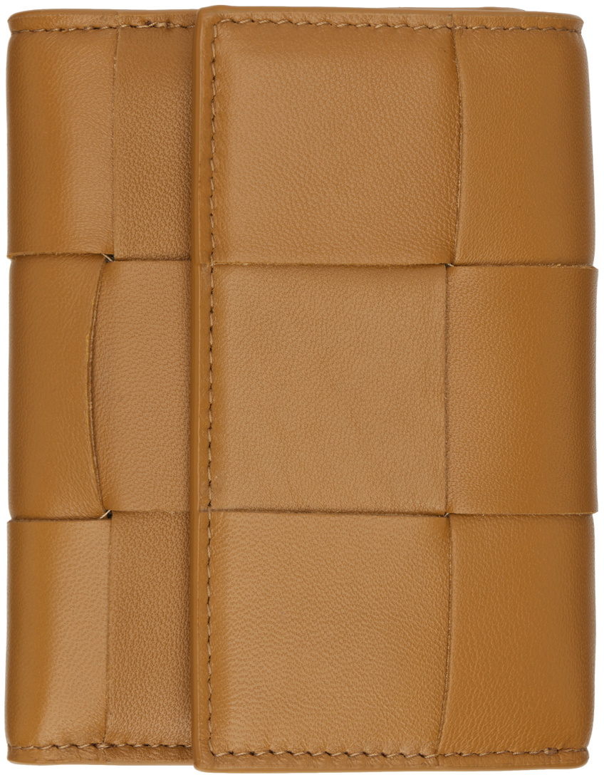 Bottega Tan Trifold Zip Wallet Bottega