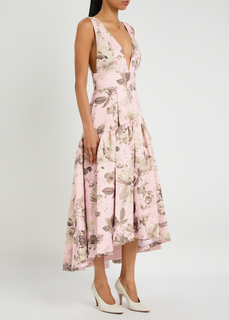 Alice + Olivia Lila Floral-printed Linen-blend Midi Dress Multicoloured Alice + Olivia Alice + Olivia Lila Floral-printed Linen-blend Midi Dress Multicoloured Alice + Olivia