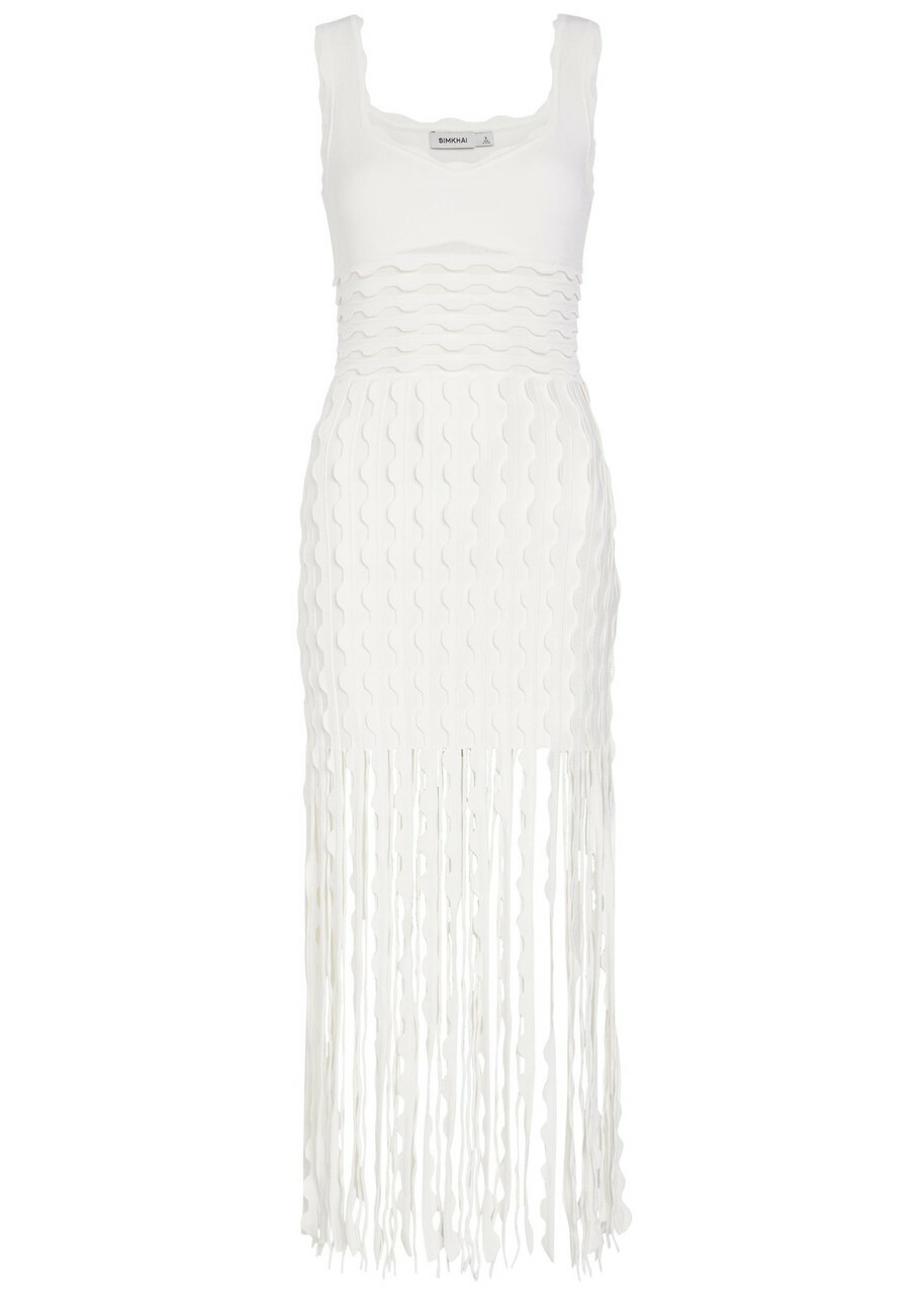 Simkhai Brionne Scalloped Knit Midi Dress Ivory