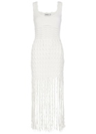 Simkhai Brionne Scalloped Knit Midi Dress Ivory