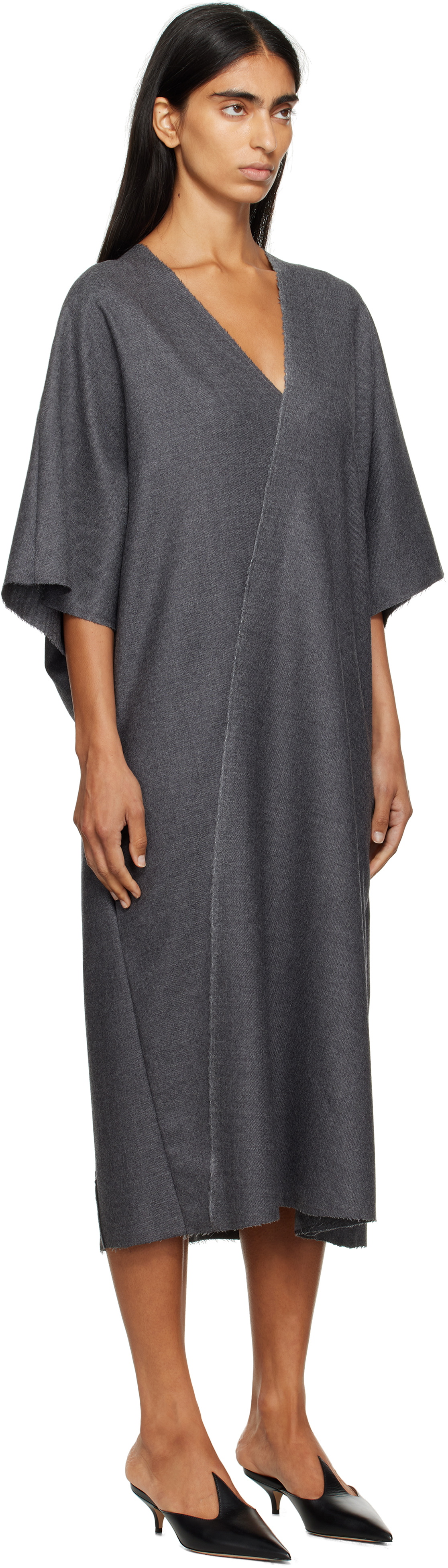MM6 Maison Margiela Gray Raw Edge Midi Dress