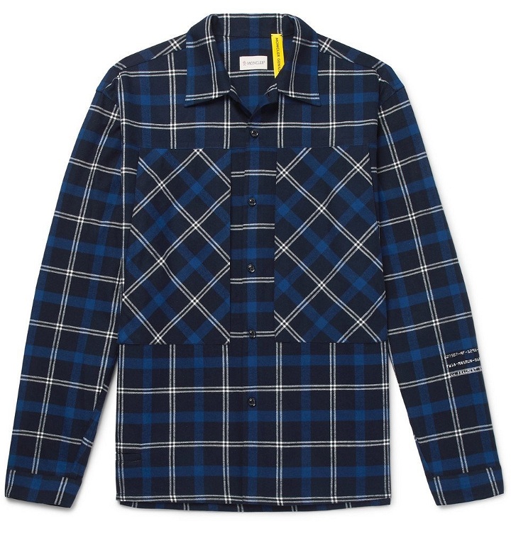 Photo: Moncler Genius - 7 Moncler Fragment Logo-Print Checked Cotton-Flannel Shirt - Men - Blue