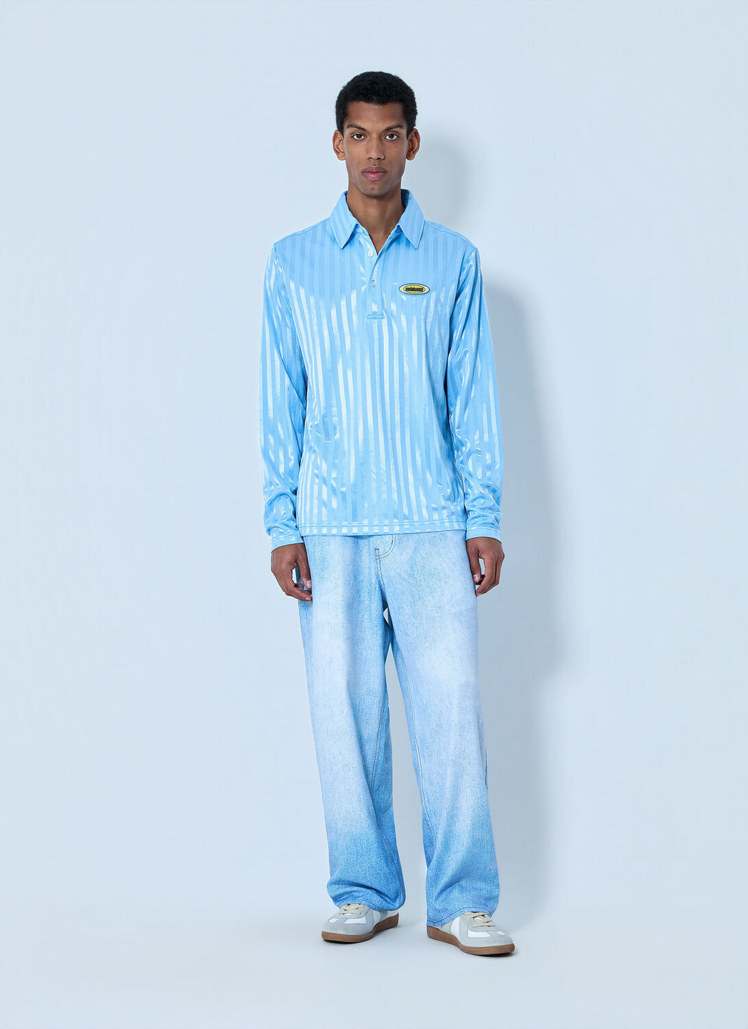 Metalwood Striped Long Sleeve Polo Shirt