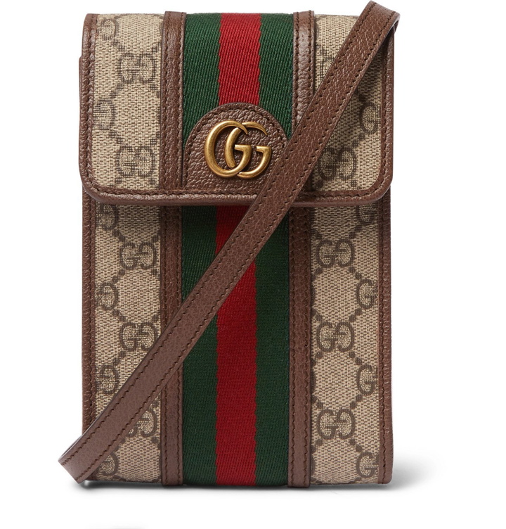 Photo: Gucci - Ophidia Grosgrain and Leather-Trimmed Monogrammed Coated-Canvas Messenger Bag - Brown