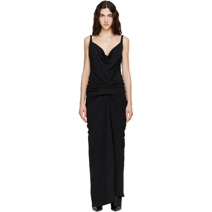 Photo: Rick Owens Black Tower Strutter Draped Maxi Dress