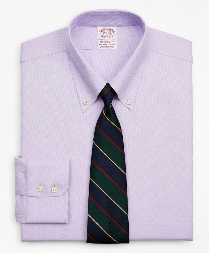 Photo: Brooks Brothers Men's Stretch Madison Relaxed-Fit Dress Shirt, Non-Iron Royal Oxford Button-Down Collar | Lavender