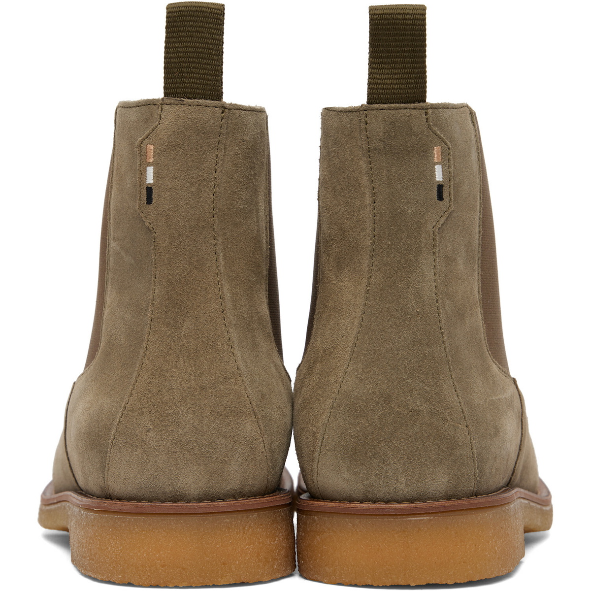 BOSS Khaki Suede Signature-Stripe Stitching Chelsea Boots