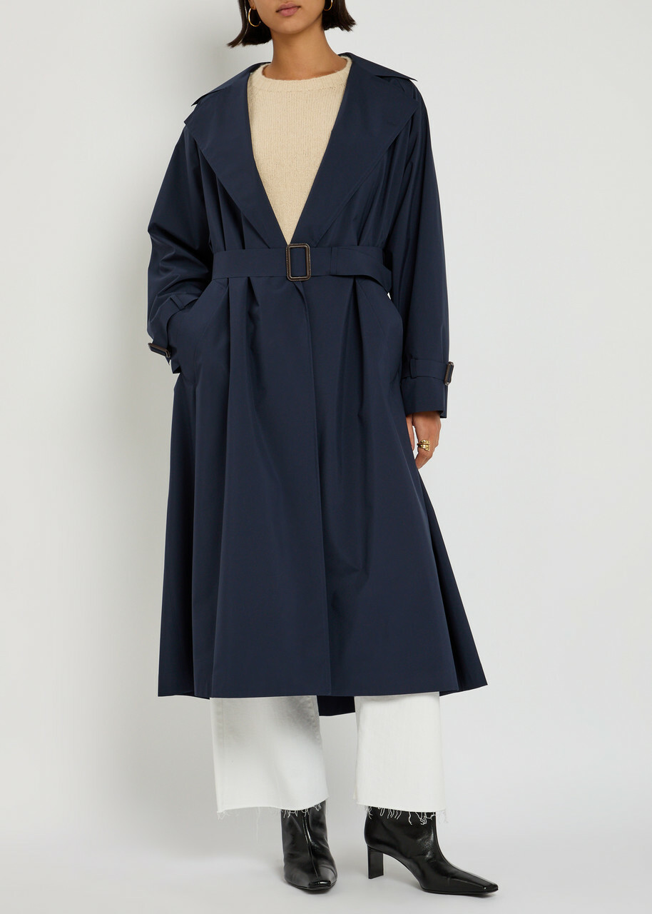 Weekend Max Mara Fatto Belted Cotton Trench Coat Dark Blue