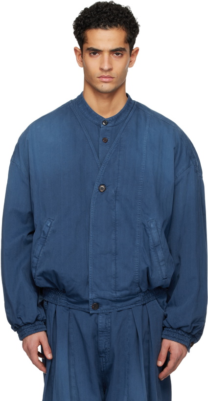 Photo: Hed Mayner Blue Herringbone Denim Bomber Jacket
