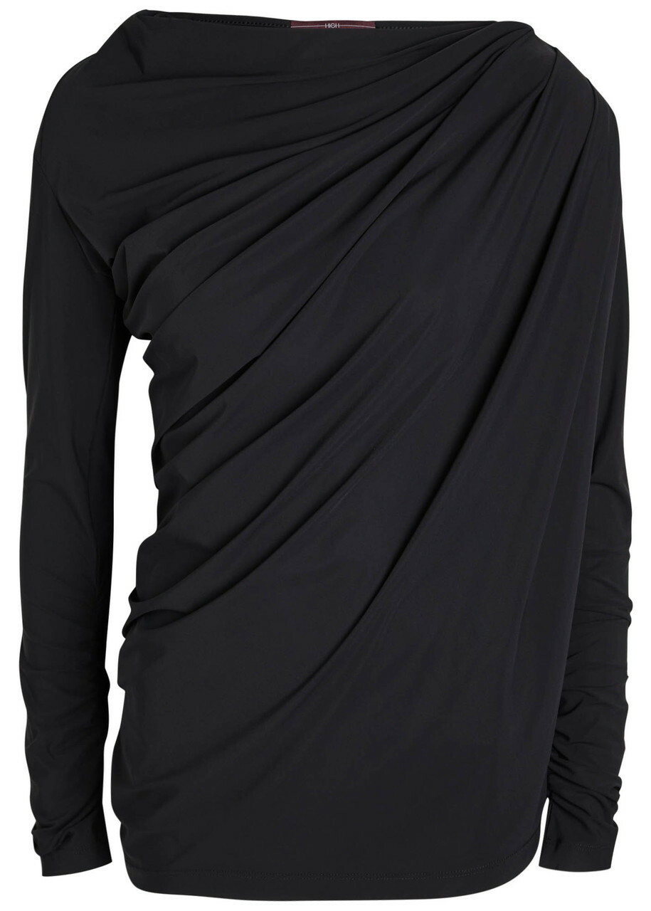 High Aslant Draped Stretch-jersey top Black