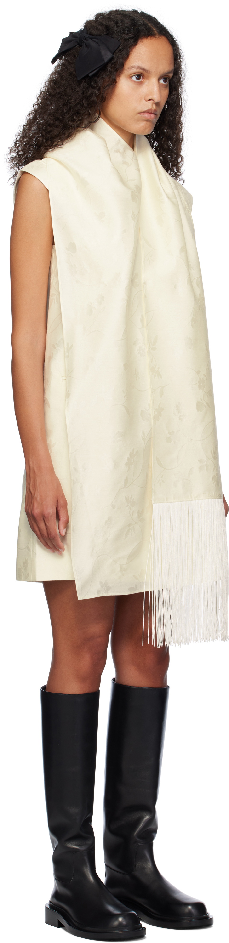 AO Yes Off-White Fringed Scarf Minidress