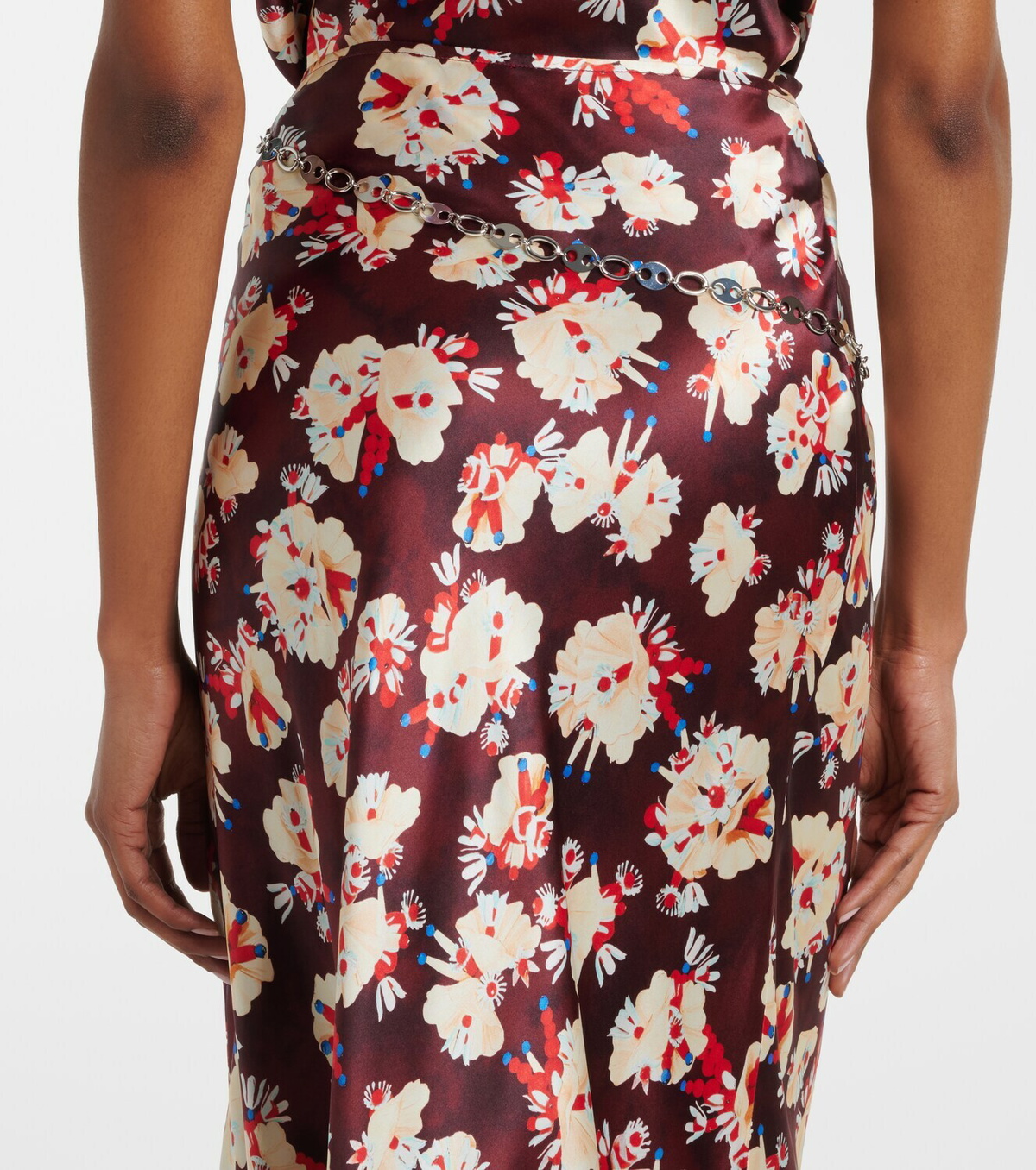 Rabanne Chain-detail floral silk maxi skirt