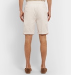 Brunello Cucinelli - Slim-Fit Pleated Cotton-Blend Twill Drawstring Shorts - Neutrals