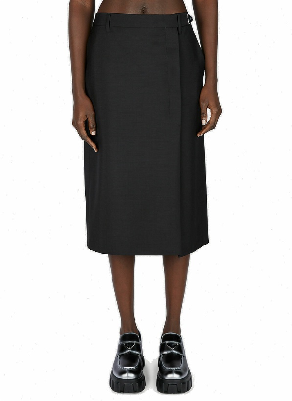 Photo: Prada - Logo Plaque Wrap Skirt in Black