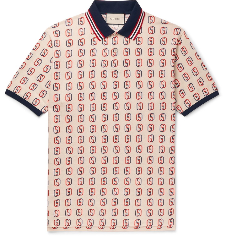 Photo: Gucci - Oversized Logo-Print Stretch-Cotton Piqué Polo Shirt - Neutrals