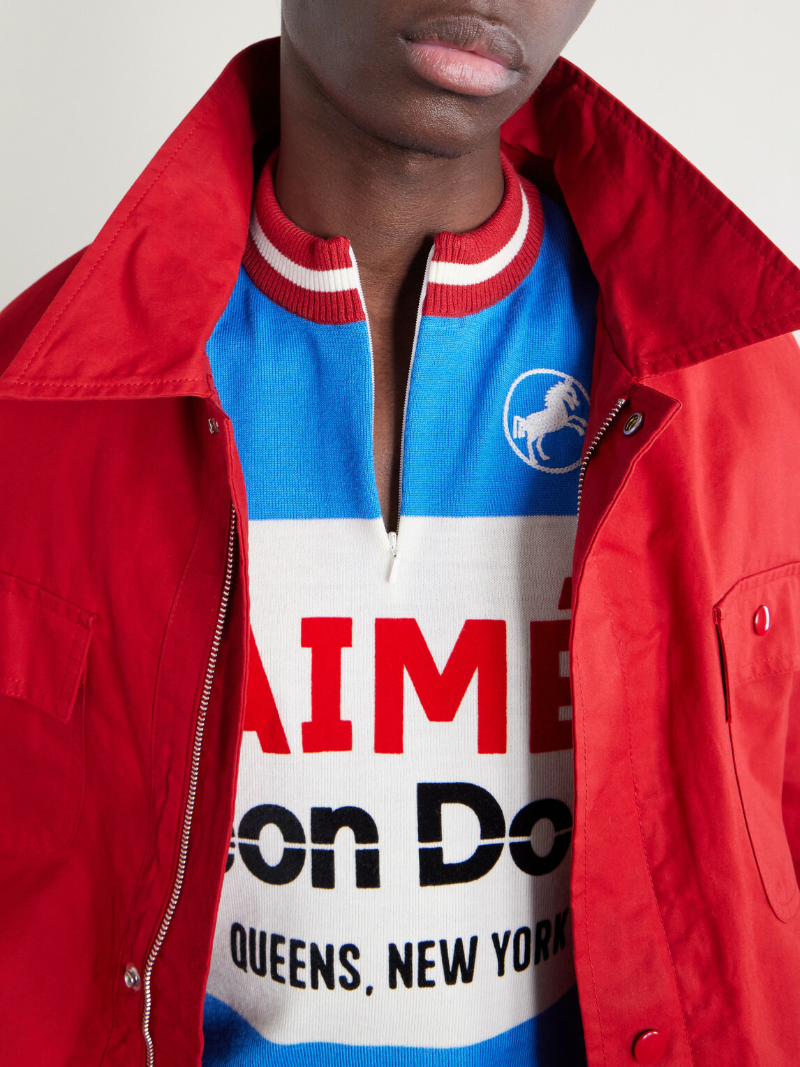 Aimé Leon Dore - Logo-Detailed Merino Wool Half-Zip T-Shirt - Blue