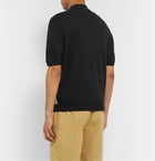 Beams Plus - Slim-Fit Striped Cotton and Linen-Blend Zip-Up Polo Shirt - Black