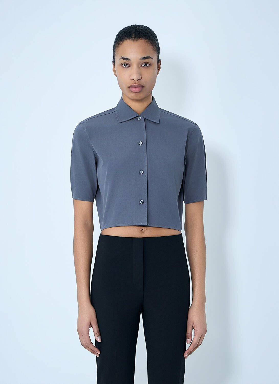 Jil Sander Short-Sleeve Button-Down Crop Shirt