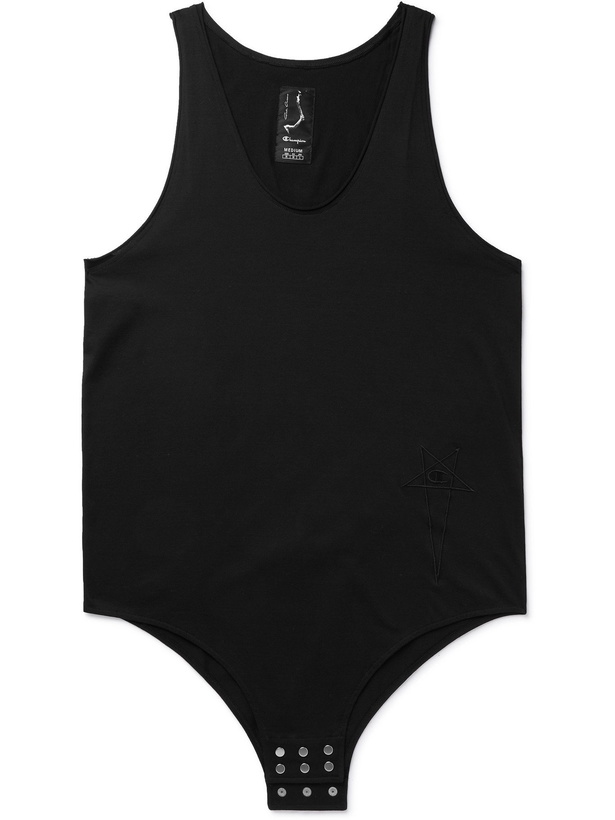 Photo: RICK OWENS - Champion Logo-Embroidered Cotton-Jersey Tank Top - Black - XL