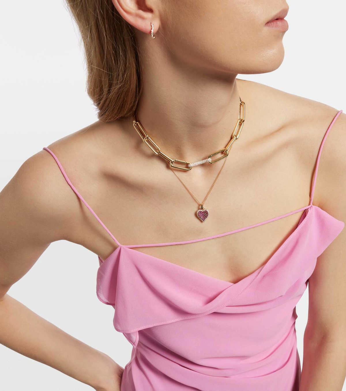 Robinson Pelham Fortune 14kt gold heart necklace with rubies and diamonds