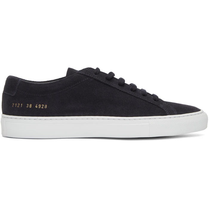 Photo: Common Projects Navy and White Suede Original Achilles Low Sneakers 