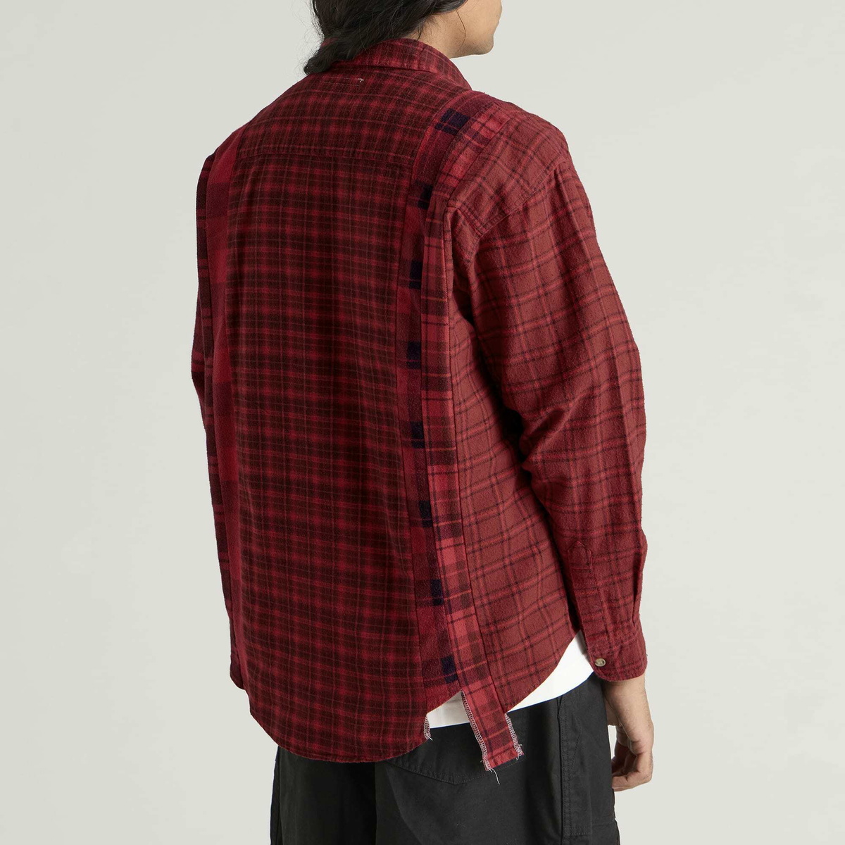 Needles Men's 7 Cuts Overdyed Flannel Shirt in Red