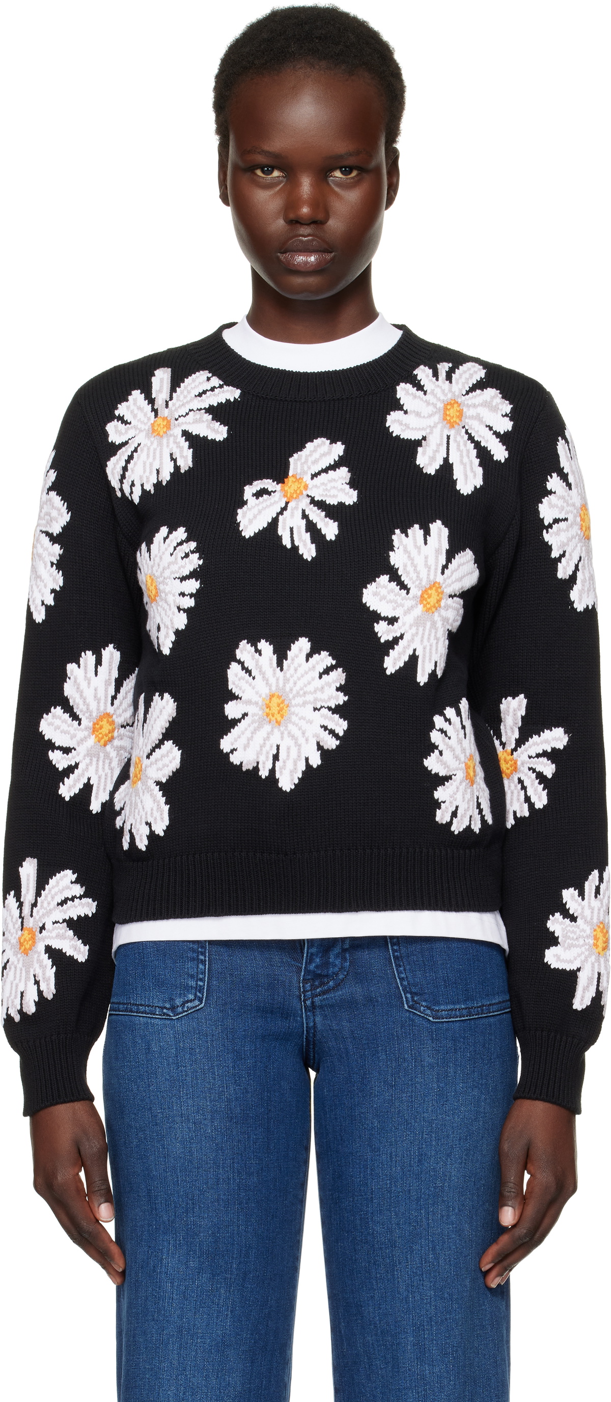 Moschino Black All Over Daisy Print Sweater